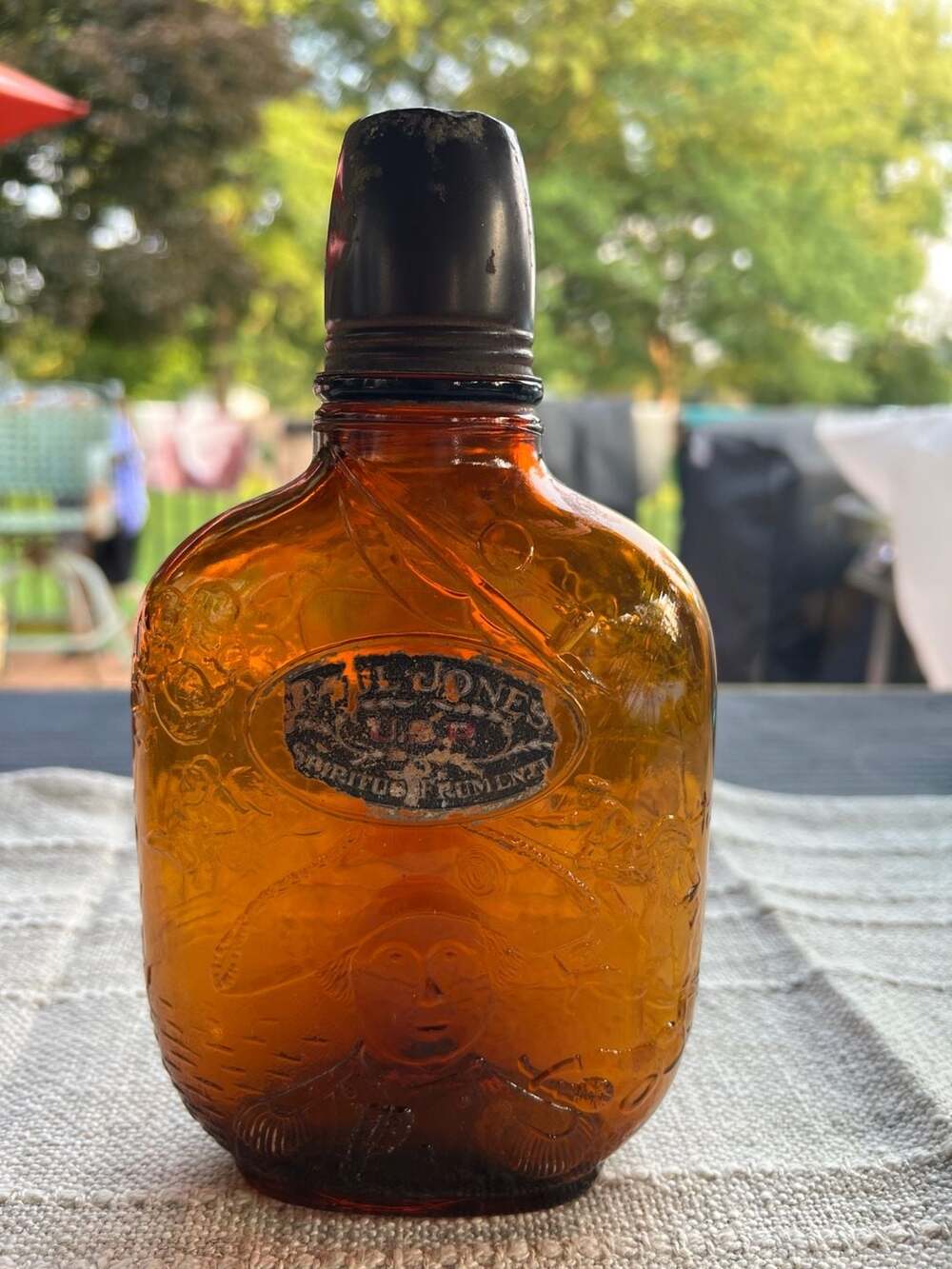 Vintage Paul Jones Spiritus Frumenti Embossed Amber Whiskey Flask